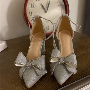 Zara Glittering Silver Heels with Bow